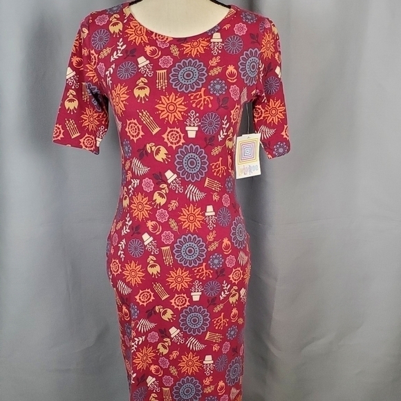 NWT Lularoe Julia, maroon dress with multicolored floral design, size XS - Picture 1 of 6